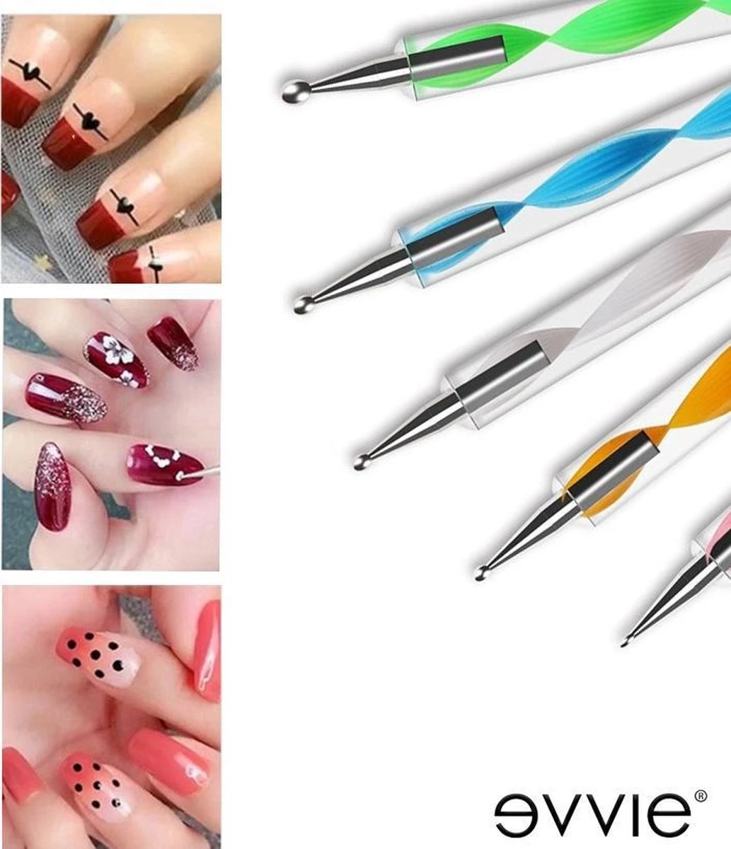 Evvie 20 Delige Nail Art Set - 15 Nailart Penselen En 5 Dotting Tools - Wit 6 Evvie 20 Delige Nail Art Set - 15 Nailart Penselen En 5 Dotting Tools - Wit - Afbeelding 4