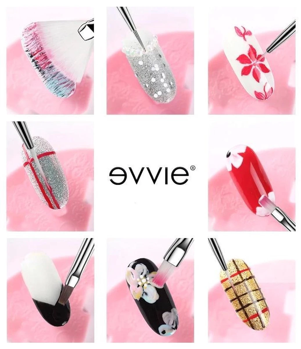 Evvie 20 Delige Nail Art Set - 15 Nailart Penselen En 5 Dotting Tools - Wit 7 Evvie 20 Delige Nail Art Set - 15 Nailart Penselen En 5 Dotting Tools - Wit - Afbeelding 5