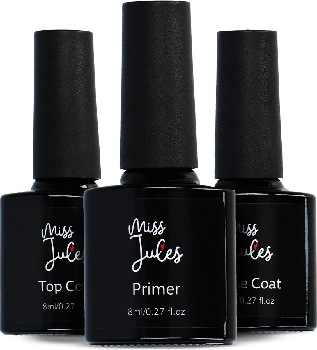 Miss Jules® Base & Top Coat & Primer 24 Ml - Gellak - Goede Aanhechting - Blijvend Glanzende Nagels 3 Miss Jules® Base & Top Coat & Primer 24 Ml - Gellak - Goede Aanhechting - Blijvend Glanzende Nagels