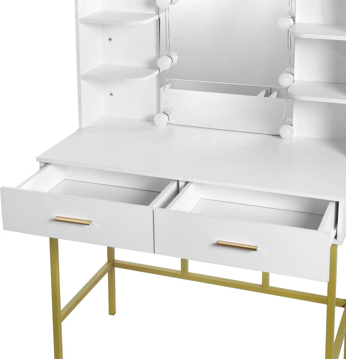 Hollywood Make Up Spiegel & Tafel - Met LED Verlichting - 2 Lades - Wit 5 Hollywood Make Up Spiegel & Tafel - Met LED Verlichting - 2 Lades - Wit - Afbeelding 3