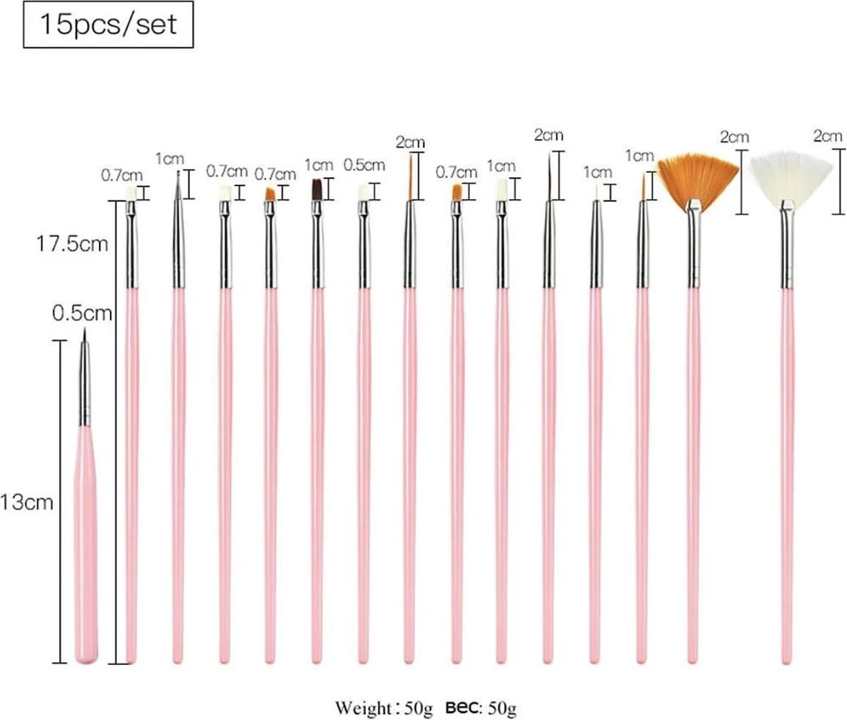 GUAPÀ - Penselen Set Roze Voor Nail Art / Acryl & Gel Nagels - Professional Nail Brushes - 15 Delig 9 GUAPÀ - Penselen Set Roze Voor Nail Art / Acryl & Gel Nagels - Professional Nail Brushes - 15 Delig - Afbeelding 7