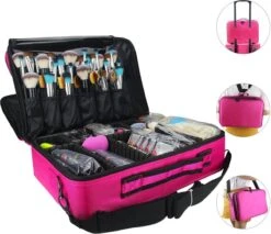 Cosmetica Koffer - Make-up Koffer Met Verstelbare Vakken - Visagie En Nagelstyliste Beauty Koffer - 37x27x13CM - Roze -Cosmetica Serie Winkel 1200x1034