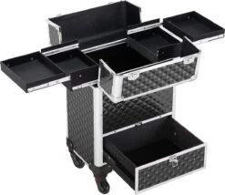 Monkey's Aluminium Kapperskoffer - Zwart - Beauty Case - Cosmeticakoffer - Make-upkoffer - Trolley - 360 Graden Wielen - 34 X 24 X 55.5 Cm -Cosmetica Serie Winkel 1200x1039 2