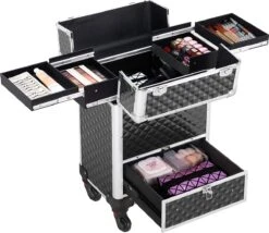 Monkey's Aluminium Kapperskoffer - Zwart - Beauty Case - Cosmeticakoffer - Make-upkoffer - Trolley - 360 Graden Wielen - 34 X 24 X 55.5 Cm -Cosmetica Serie Winkel 1200x1040 6