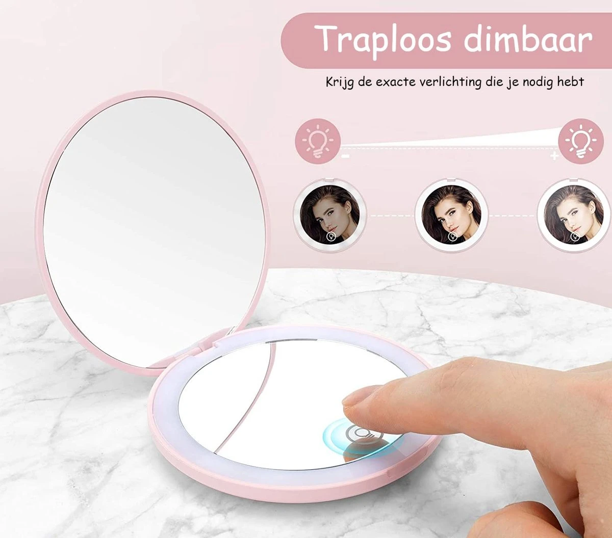 Led-verlichte Oplaadbare Compacte Make-up Spiegel Rond |1 X 2 X Vergroting | Make-upspiegel | Zakspiegel | Handspiegel | Reisspiegel | Dimbaar|als Cadeau | USB-lader | Rond | Zwart 6 Led-verlichte Oplaadbare Compacte Make-up Spiegel Rond |1 X 2 X Vergroting | Make-upspiegel | Zakspiegel | Handspiegel | Reisspiegel | Dimbaar|als Cadeau | USB-lader | Rond | Zwart - Afbeelding 4