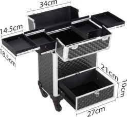 Monkey's Aluminium Kapperskoffer - Zwart - Beauty Case - Cosmeticakoffer - Make-upkoffer - Trolley - 360 Graden Wielen - 34 X 24 X 55.5 Cm -Cosmetica Serie Winkel 1200x1107 4