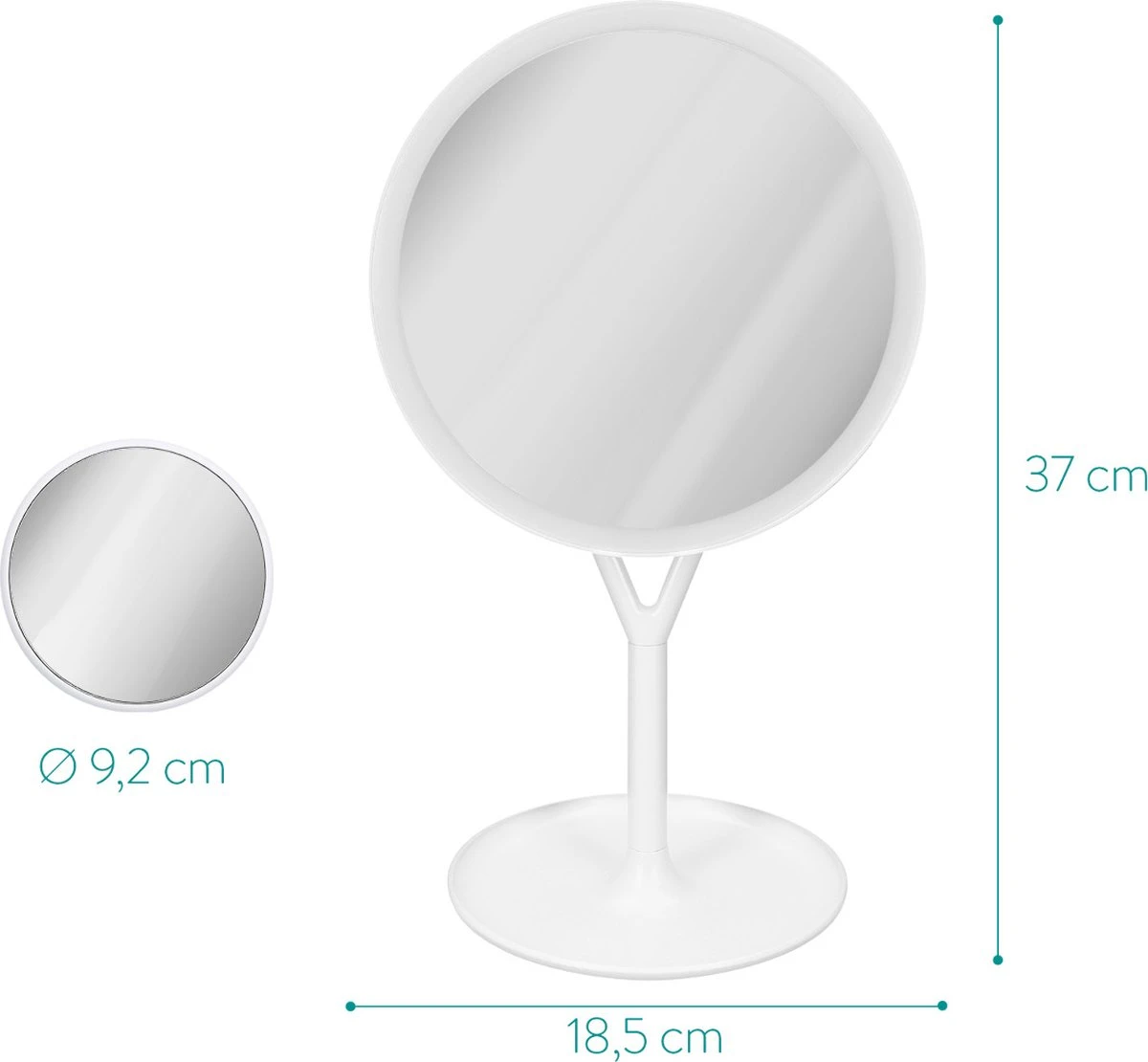 Navaris Make-up Spiegel Met Verlichting - Inclusief Kleinere Handspiegel Met 5x Vergroting - LED-verlichting Met Dim-functie - Wit 9 Navaris Make-up Spiegel Met Verlichting - Inclusief Kleinere Handspiegel Met 5x Vergroting - LED-verlichting Met Dim-functie - Wit - Afbeelding 7