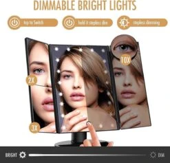 UNIQ Trifold Make Up Spiegel Met LED Verlichting En 2 Vergrootspiegels - Staande Spiegel - 21 LED-lampjes - Op Batterijen En USB (kabel Incl) - Zwart -Cosmetica Serie Winkel 1200x1153 4