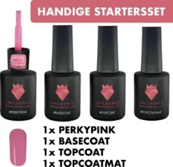 Merkloos #PERKYPINKSERIE - Influence Gellac - Roze Gellak - Gellak Roze UV - UV Gellak - Gel Nagellak - Basecoat - Topcoat - Topcoatmat - No Wipe - Startersset - Kado Vrouw - Valentijns Cadeau - Kado Voor Haar - 4 X 10 Ml