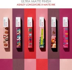 Maybelline Superstay Langhoudende Lippenstift - Matte Ink X Ashley Longshore - 95 Visionary - Paars - Limited Edition -Cosmetica Serie Winkel 1200x1163