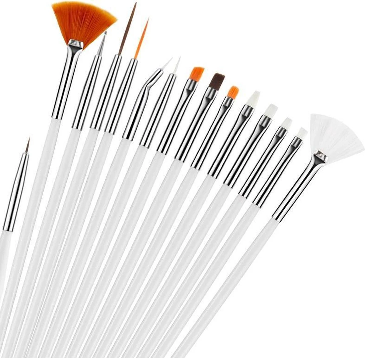 Evvie 20 Delige Nail Art Set - 15 Nailart Penselen En 5 Dotting Tools - Wit 4 Evvie 20 Delige Nail Art Set - 15 Nailart Penselen En 5 Dotting Tools - Wit - Afbeelding 2