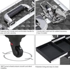 Monkey's Aluminium Kapperskoffer - Zwart - Beauty Case - Cosmeticakoffer - Make-upkoffer - Trolley - 360 Graden Wielen - 34 X 24 X 55.5 Cm -Cosmetica Serie Winkel 1200x1190 13