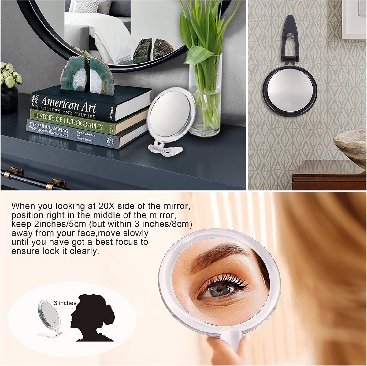 5 Inch, 20X Vergrootspiegel, Tweezijdige Spiegel, 20X/1X Vergroting, Opvouwbare Make-upspiegel Met Handheld/standaard, Gebruik Voor Make-up Toepassing, Pincet En Mee-eter/onzuiverheid Verwijdering 4 5 Inch, 20X Vergrootspiegel, Tweezijdige Spiegel, 20X/1X Vergroting, Opvouwbare Make-upspiegel Met Handheld/standaard, Gebruik Voor Make-up Toepassing, Pincet En Mee-eter/onzuiverheid Verwijdering - Afbeelding 2