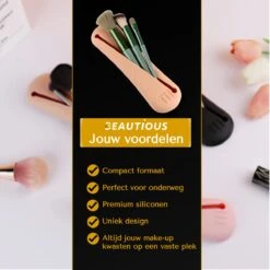 Beautious® Make Up Organizer - Beauty Organizer - Kwastenhouder - Compact - Siliconen - Khaki -Cosmetica Serie Winkel 1200x1200 1094