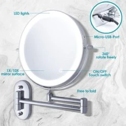 Auxmir Cosmetische Spiegel Met 1X / 10X Vergroting LED Verlichting, Dimbare Make-up Spiegel Met Touch Schakelaar USB Oplaadbare, Scheerspiegel 360 ° Draaibare Muurbeugel Voor Badkamer, Spa En Hotel -Cosmetica Serie Winkel 1200x1200 1152