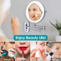 Auxmir Cosmetische Spiegel Met 1X / 10X Vergroting LED Verlichting, Dimbare Make-up Spiegel Met Touch Schakelaar USB Oplaadbare, Scheerspiegel 360 ° Draaibare Muurbeugel Voor Badkamer, Spa En Hotel -Cosmetica Serie Winkel 1200x1200 1154