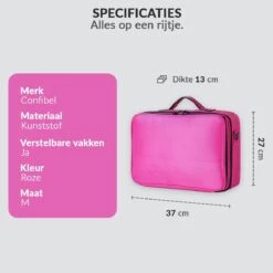 Cosmetica Koffer - Make-up Koffer Met Verstelbare Vakken - Visagie En Nagelstyliste Beauty Koffer - 37x27x13CM - Roze -Cosmetica Serie Winkel 1200x1200 1234