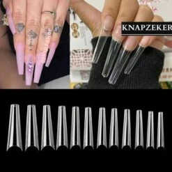 Merkloos Gel Flex 250 Nageltips Met Lijm - Transparant XXL Long Coffin Half Cover C Nail Tips- French Nail Art Acryl Nagels & Gelnagels -Hoge Kwaliteit
