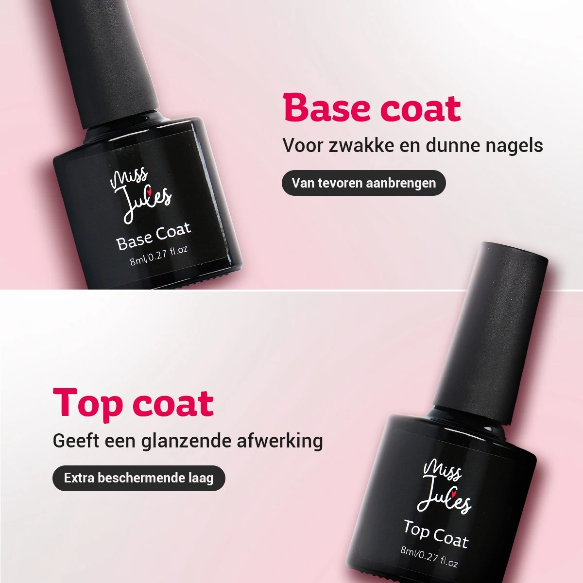 Miss Jules® Base & Top Coat & Primer 24 Ml - Gellak - Goede Aanhechting - Blijvend Glanzende Nagels 4 Miss Jules® Base & Top Coat & Primer 24 Ml - Gellak - Goede Aanhechting - Blijvend Glanzende Nagels - Afbeelding 2