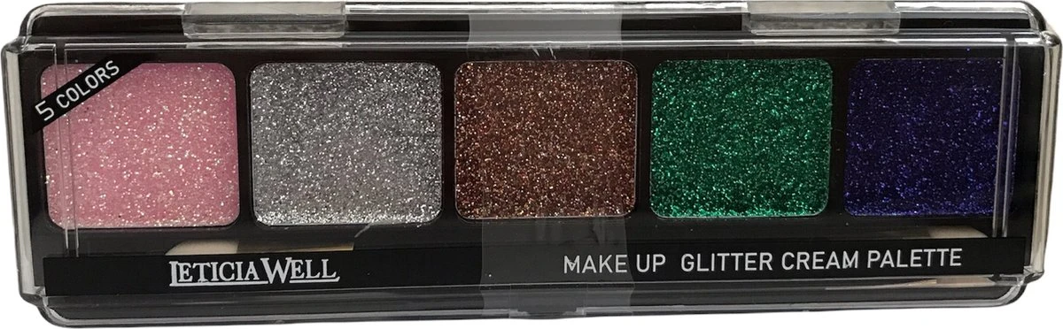 Leticia Well - Glitter Cream Make-up Palette Ogen En Lippen - 5 Tinten Roze/zilver/koper/groen/paars - Nummer 03 4 Leticia Well - Glitter Cream Make-up Palette Ogen En Lippen - 5 Tinten Roze/zilver/koper/groen/paars - Nummer 03 - Afbeelding 2