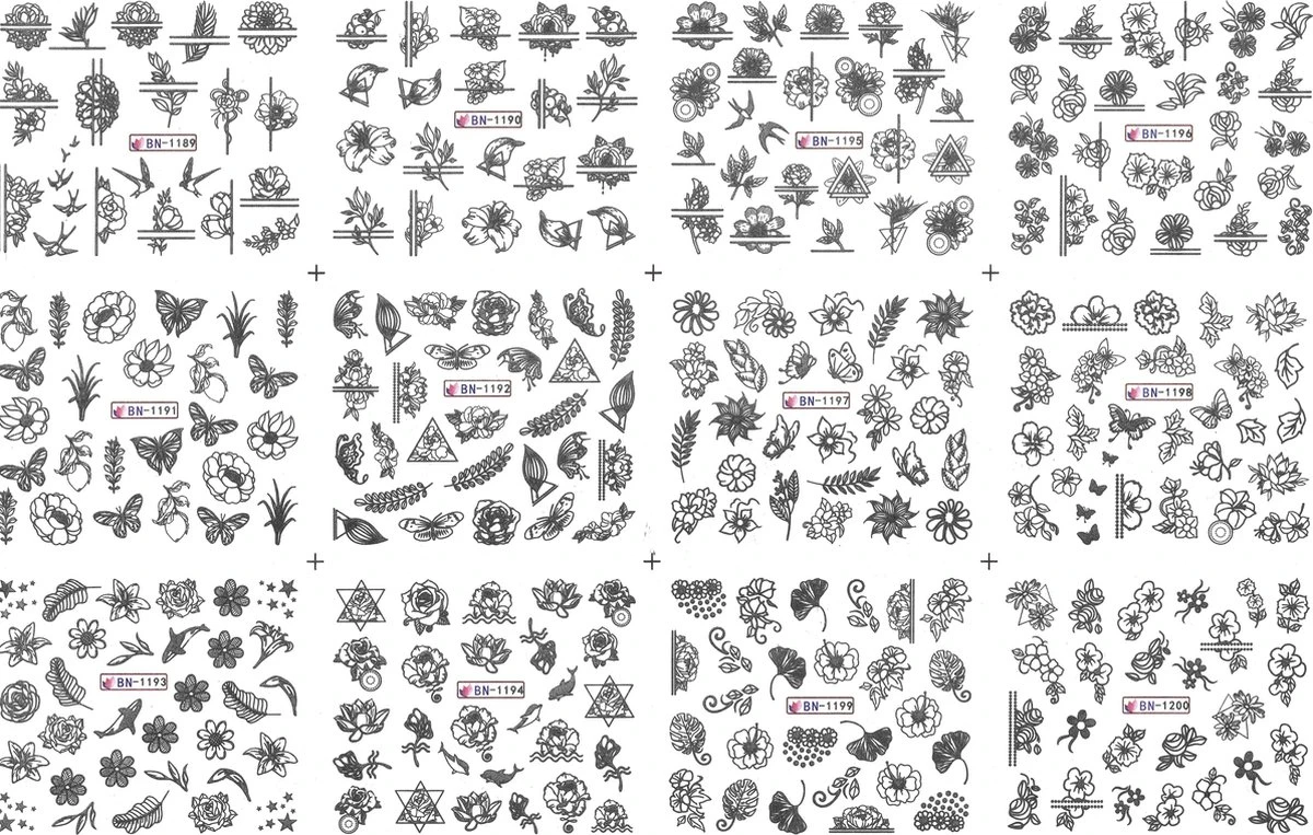 Nagel Stickervel Zwart Met 9 Designs Water Transfer Stickers | Nail Art | Nagelstickers | Sparkolia 3 Nagel Stickervel Zwart Met 9 Designs Water Transfer Stickers | Nail Art | Nagelstickers | Sparkolia