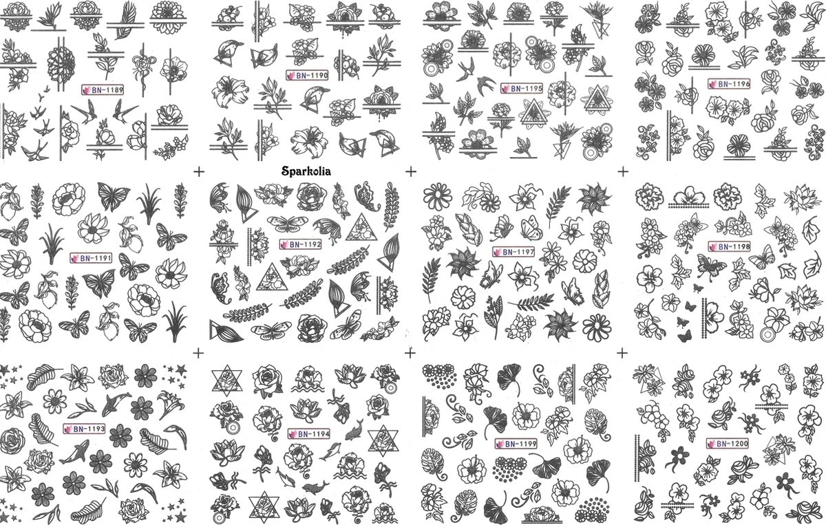 Nagel Stickervel Zwart Met 9 Designs Water Transfer Stickers | Nail Art | Nagelstickers | Sparkolia 4 Nagel Stickervel Zwart Met 9 Designs Water Transfer Stickers | Nail Art | Nagelstickers | Sparkolia - Afbeelding 2