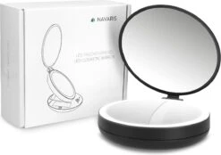 Navaris 1x/5x Vergrotende Make-up Spiegel - Compacte Opvouwbare Kap- En Reisspiegel - Led-verlichte Dubbelzijdige Make-upspiegel - Zwart -Cosmetica Serie Winkel 1200x847 5