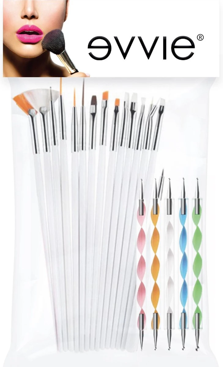 Evvie 20 Delige Nail Art Set - 15 Nailart Penselen En 5 Dotting Tools - Wit 8 Evvie 20 Delige Nail Art Set - 15 Nailart Penselen En 5 Dotting Tools - Wit - Afbeelding 6