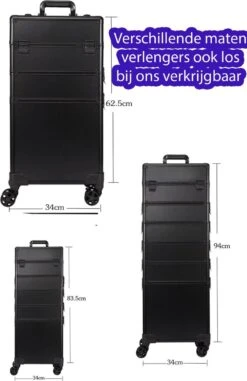 Beautycase / Beautykoffer / Trolley Voor Opbergen Van Uw Persoonlijke Verzorgingsproducten In 3 In 1 Van Aluminium - Bekleed Zwart Fluweel - 8wielen - Kapper - Tattoo - Nagel - Visagie - Make-up - Cosmetica - Schmink - Beauty Case / Beauty Koffer -Cosmetica Serie Winkel 777x1200 7