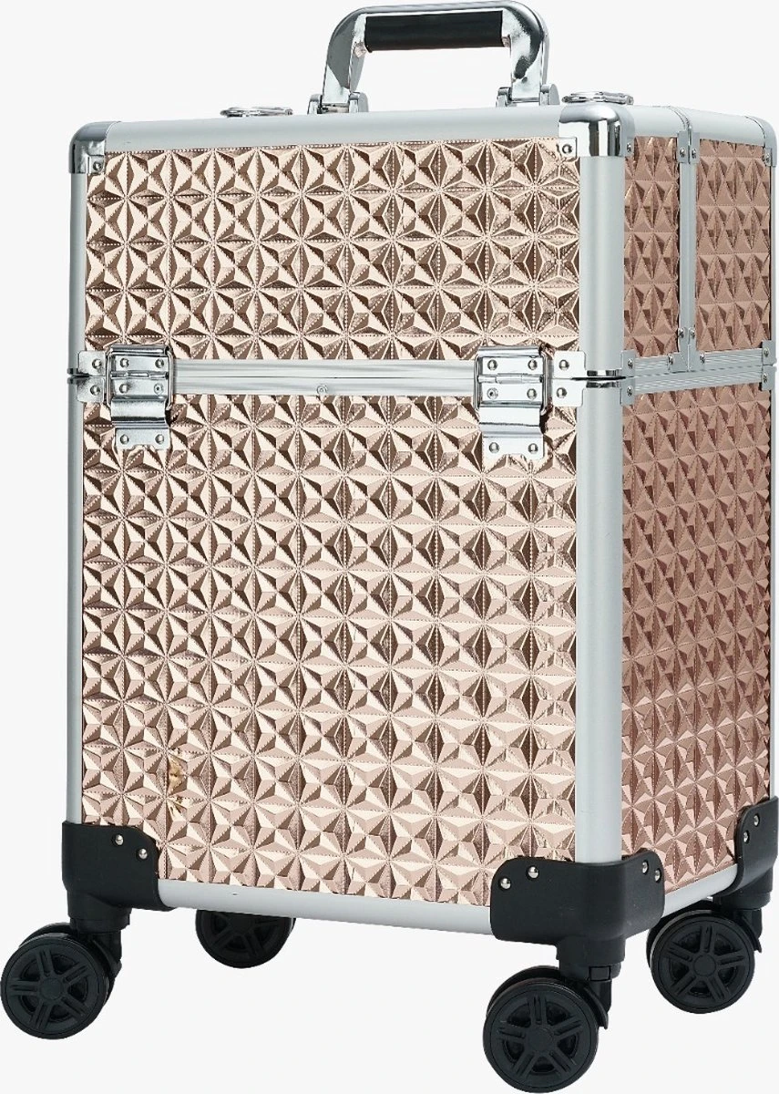 Koffer Gouden Kleur | Beautycase / Beautykoffer / Trolley Van Aluminium - 8 Wielen - Kapper Koffer - Tattoo Koffer - Nagel Koffer - Make-up Koffer 3 Koffer Gouden Kleur | Beautycase / Beautykoffer / Trolley Van Aluminium - 8 Wielen - Kapper Koffer - Tattoo Koffer - Nagel Koffer - Make-up Koffer