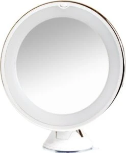 Vergroot Make Up En Scheer Spiegel Met LED Verlichting - 10x Vegroting En Natuurlijk Licht Voor Cosmetica/Scheren/Epileren - 360° Graden Verstelbare Zuignap En Wandbevestiging - Badkamer/Douche/Slaapkamer - Rond – Wit