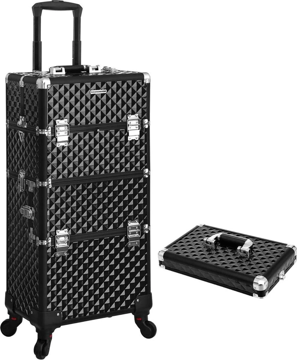 Merkloos Trolley, Make-up Koffer, Cosmetische Koffer, Voor Nageldesign, Make-up Organizer, Koffer Met Draagtas, Zwart JHZ04B 7 Merkloos Trolley, Make-up Koffer, Cosmetische Koffer, Voor Nageldesign, Make-up Organizer, Koffer Met Draagtas, Zwart JHZ04B - Afbeelding 5